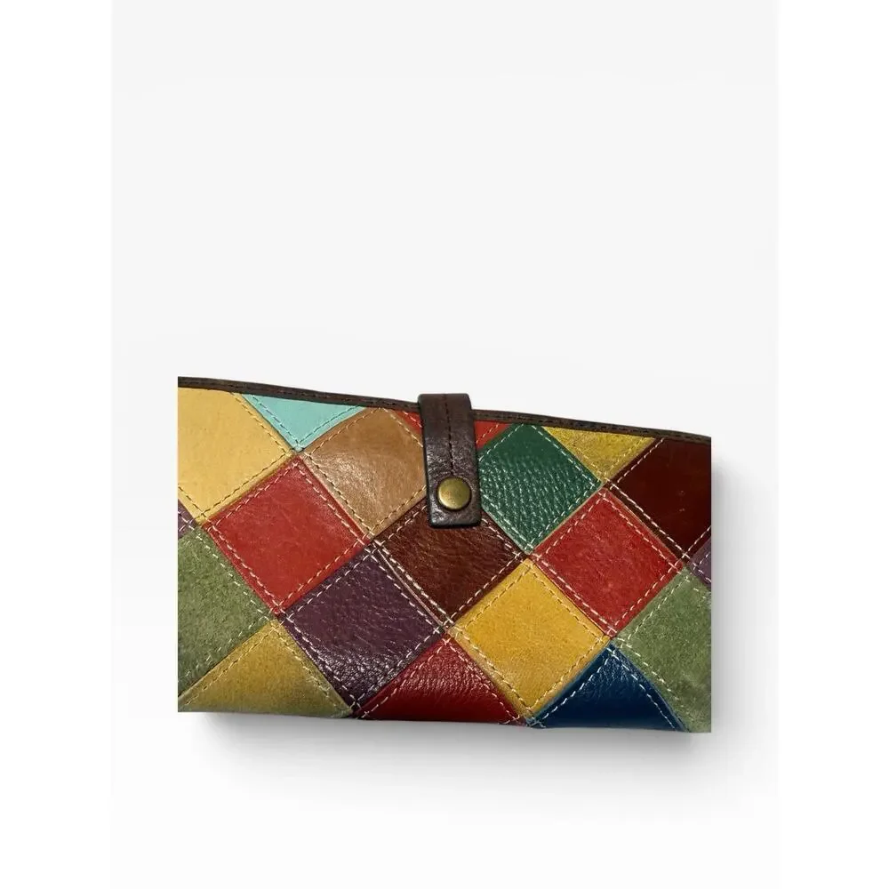 Vintage Y2K Leather Patchwork Wallet Pelle Studio Color block Coastal Cowgirl